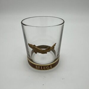 Beluga Glass Premium Vodka Russian Lowball Rocks Tumbler Glasses Pewter & Gold